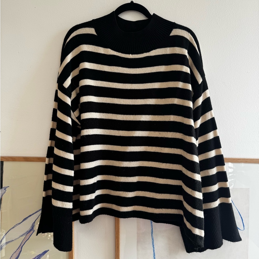Sugarlips Black and Cream Striped Turtleneck Sweater